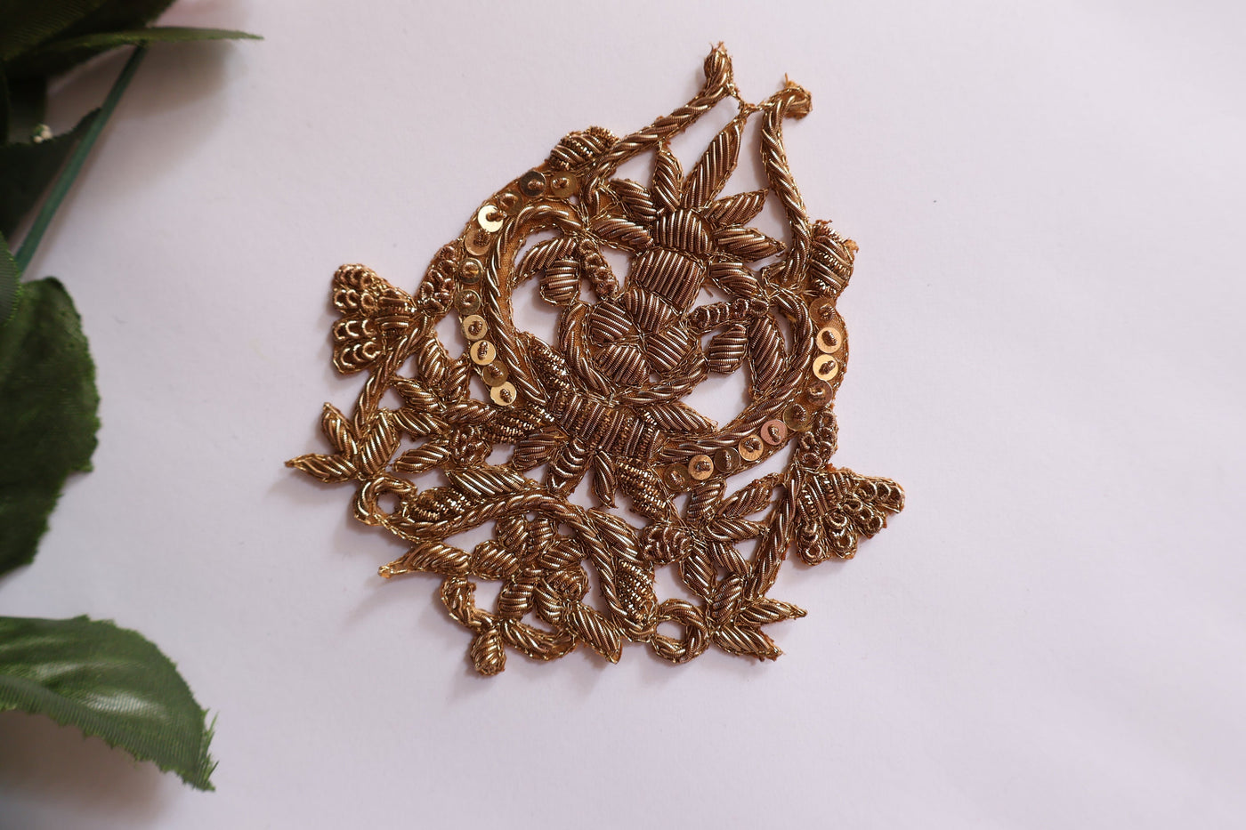 1 Pair Zardozi Embroidered Sequin Applique Patch: Baroque Gold Set