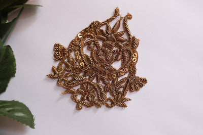 1 Pair Zardozi Embroidered Sequin Applique Patch: Baroque Gold Set