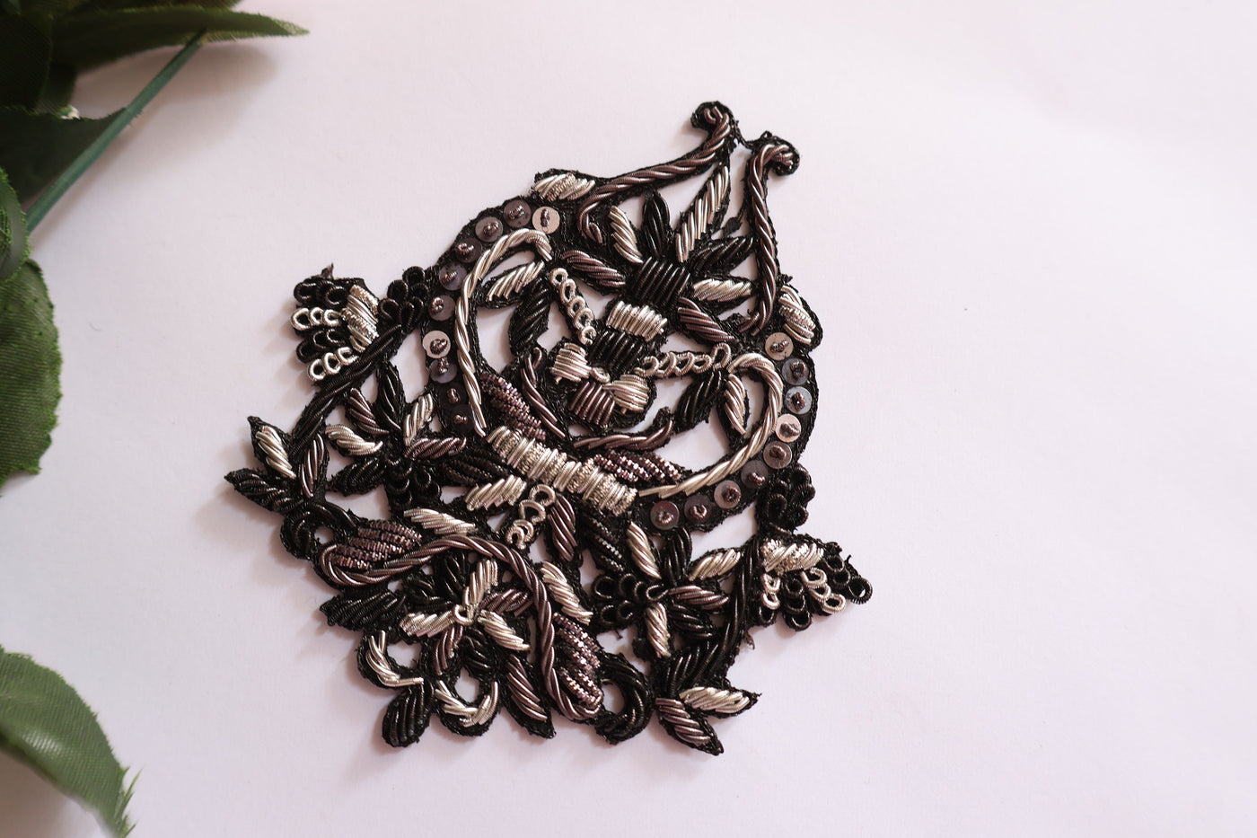 Set of 4 - Black/ Gold Handcrafted Zardozi Embroidered Applique Patch