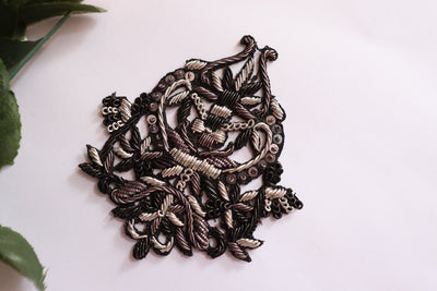 Set of 4 - Black/ Gold Handcrafted Zardozi Embroidered Applique Patch