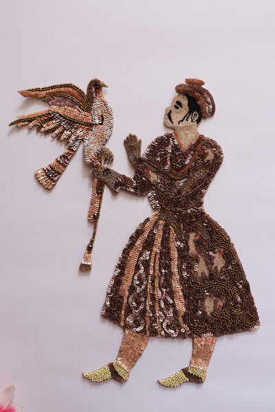 Intricate Sequin Work Zardozi Applique Patch, Indian Emperor