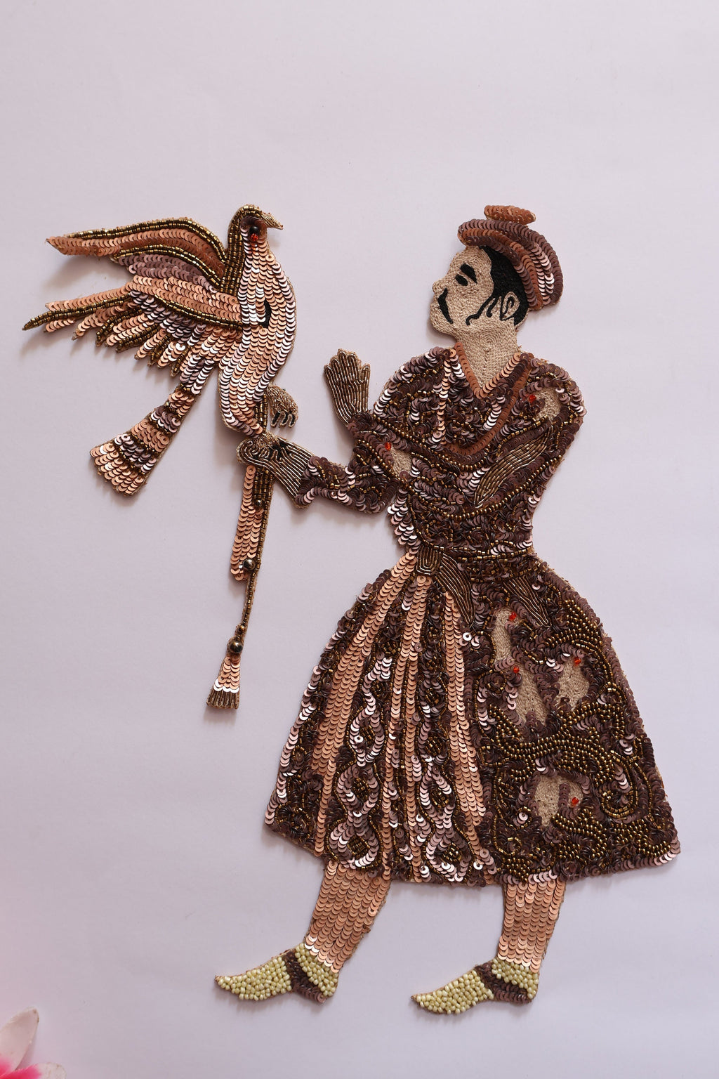 Sequin Zardozi Applique Patch: Handmade Indian Emperor & Eagle Artwork