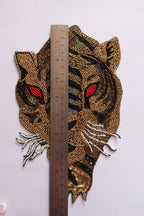 Beaded Tiger Applique Patch: Golden Black Embroidery, Sew On