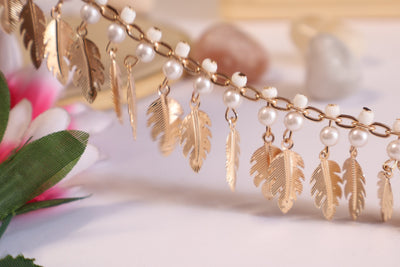 Suspended Gold Leaf Intricate Pearl Trim Vine 3.5 cm Wide