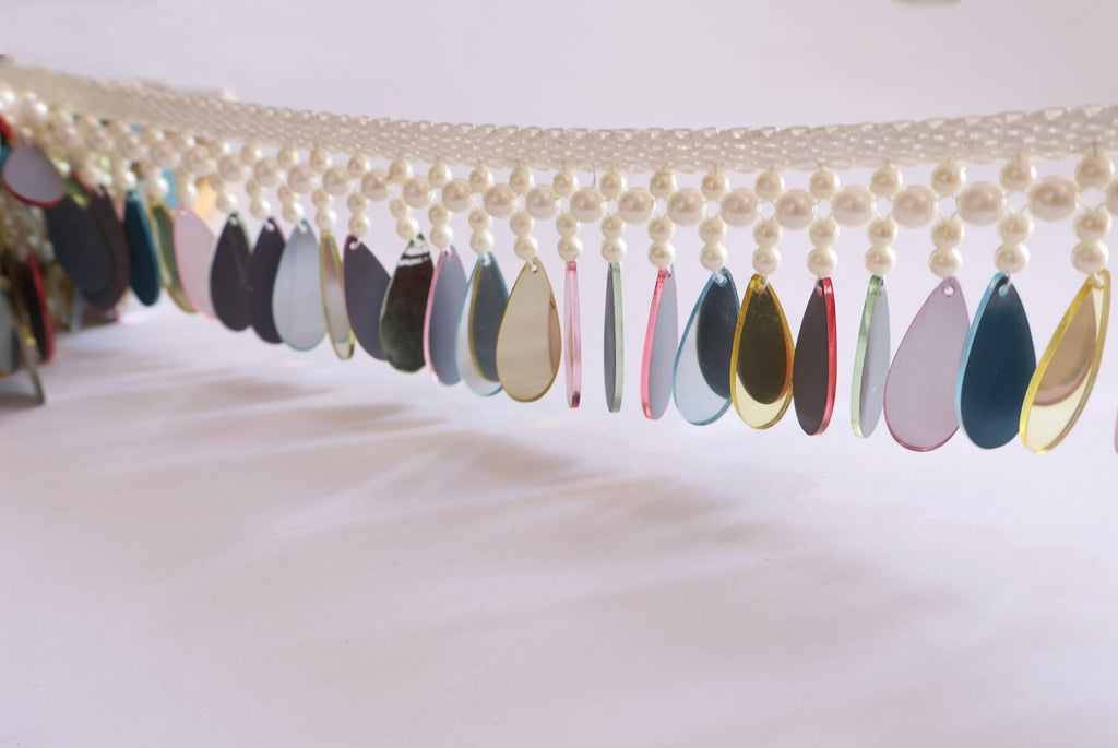 Colored Mirror Acrylic Lace Trim: Beaded Edge, 4cm Wide