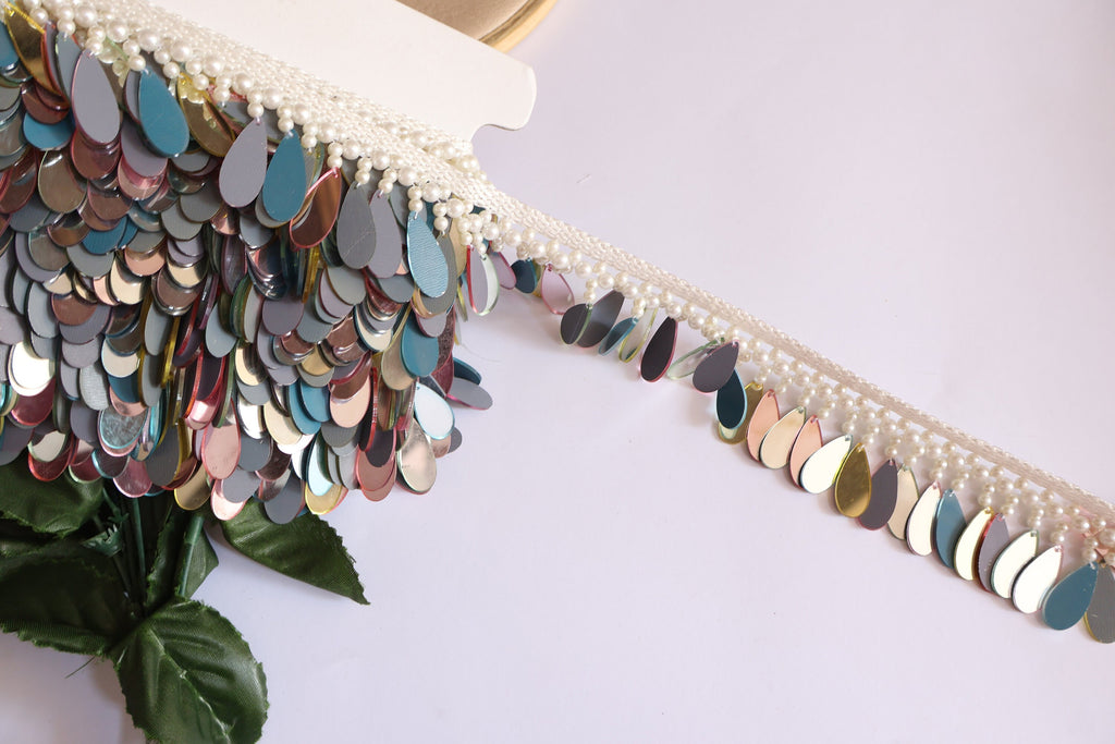 Colored Mirror Acrylic Lace Trim: Beaded Edge, 4cm Wide