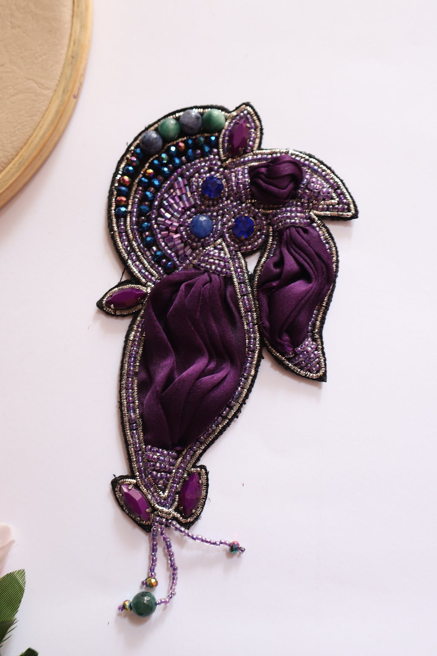 Dark Purple Handcrafted Unique Beads & Pearl Artwork - 1 pc