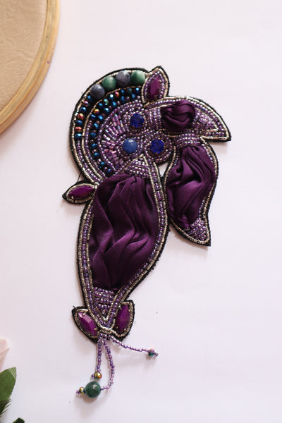 Dark Purple Handcrafted Unique Beads & Pearl Artwork - 1 pc