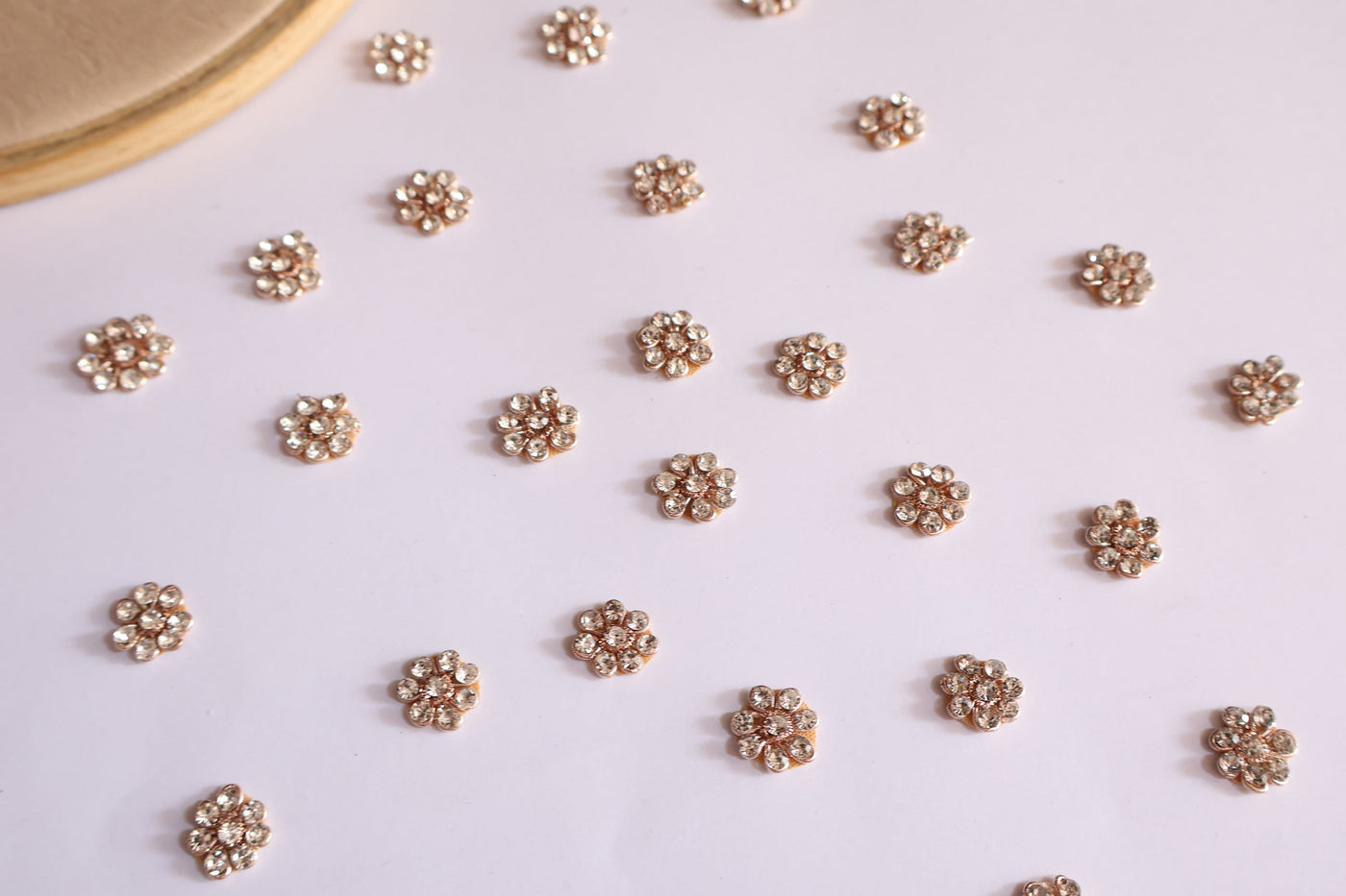 50 Antique Gold Zircon Flower Applique Patches: Mini Embellishments