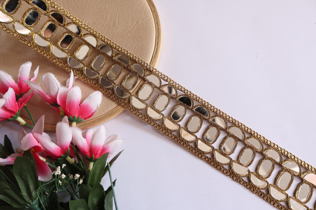 Golden Mirror Cutwork Trim: Indian Sari Border, Wedding Embellishments