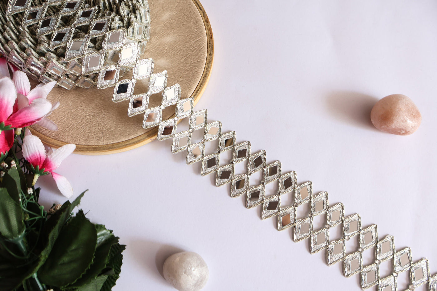 Silver Mirror Cutwork Lace Trim: Indian Sari Border, DIY Sewing (4cm Wide)