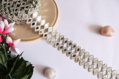 Silver Mirror Cutwork Lace Trim: Indian Sari Border, DIY Sewing (4cm Wide)