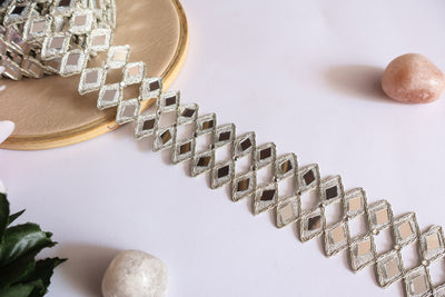 Silver Mirror Cutwork Lace Trim: Indian Sari Border, DIY Sewing (4cm Wide)