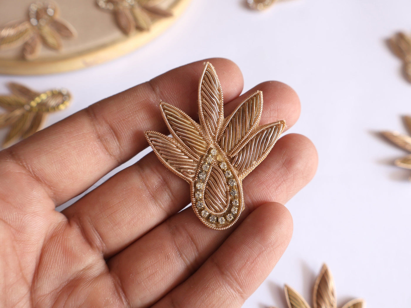 10 Pc - Gold Floral Leaf Applique Patches, Indian Decorative Handmade Patches