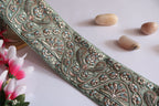 Mint Green Floral Embroidered Trim: Indian Sari Border, 3 Yards