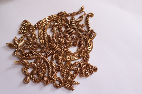 1 Pair Zardozi Embroidered Sequin Applique Patch: Baroque Gold Set