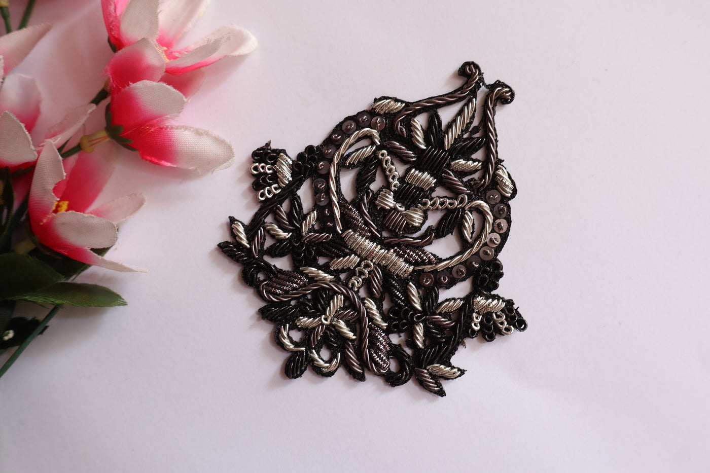 Set of 4 - Black/ Gold Handcrafted Zardozi Embroidered Applique Patch