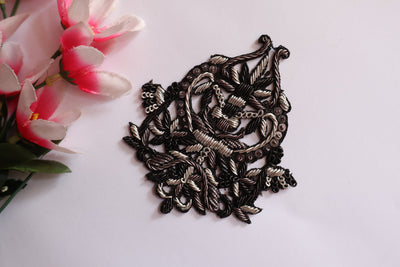 Set of 4 - Black/ Gold Handcrafted Zardozi Embroidered Applique Patch