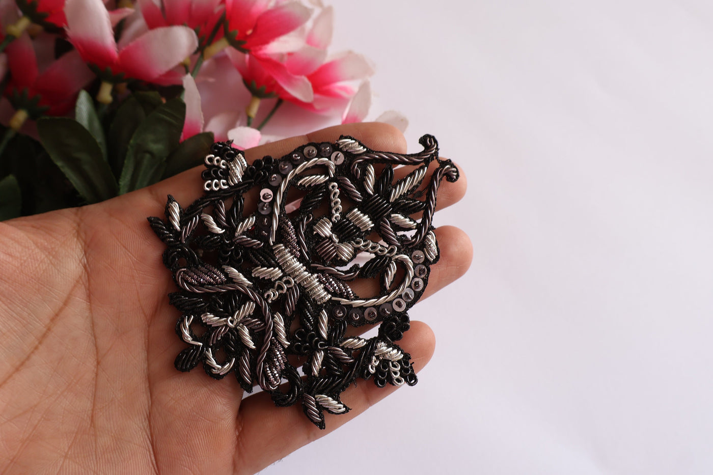 Set of 4 - Black/ Gold Handcrafted Zardozi Embroidered Applique Patch