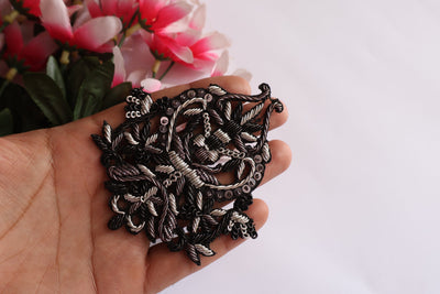 Set of 4 - Black/ Gold Handcrafted Zardozi Embroidered Applique Patch