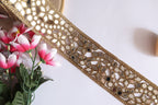 Mirrorwork Trim: Golden Cutwork Indian Lace, 6cm Wide