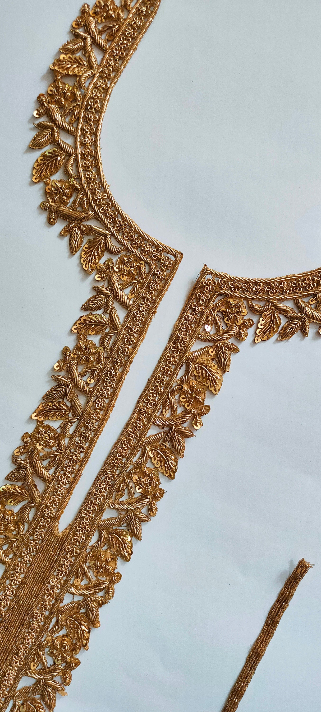 Zardozi Embroidered Neckline Patch with Sleeves: Floral Applique