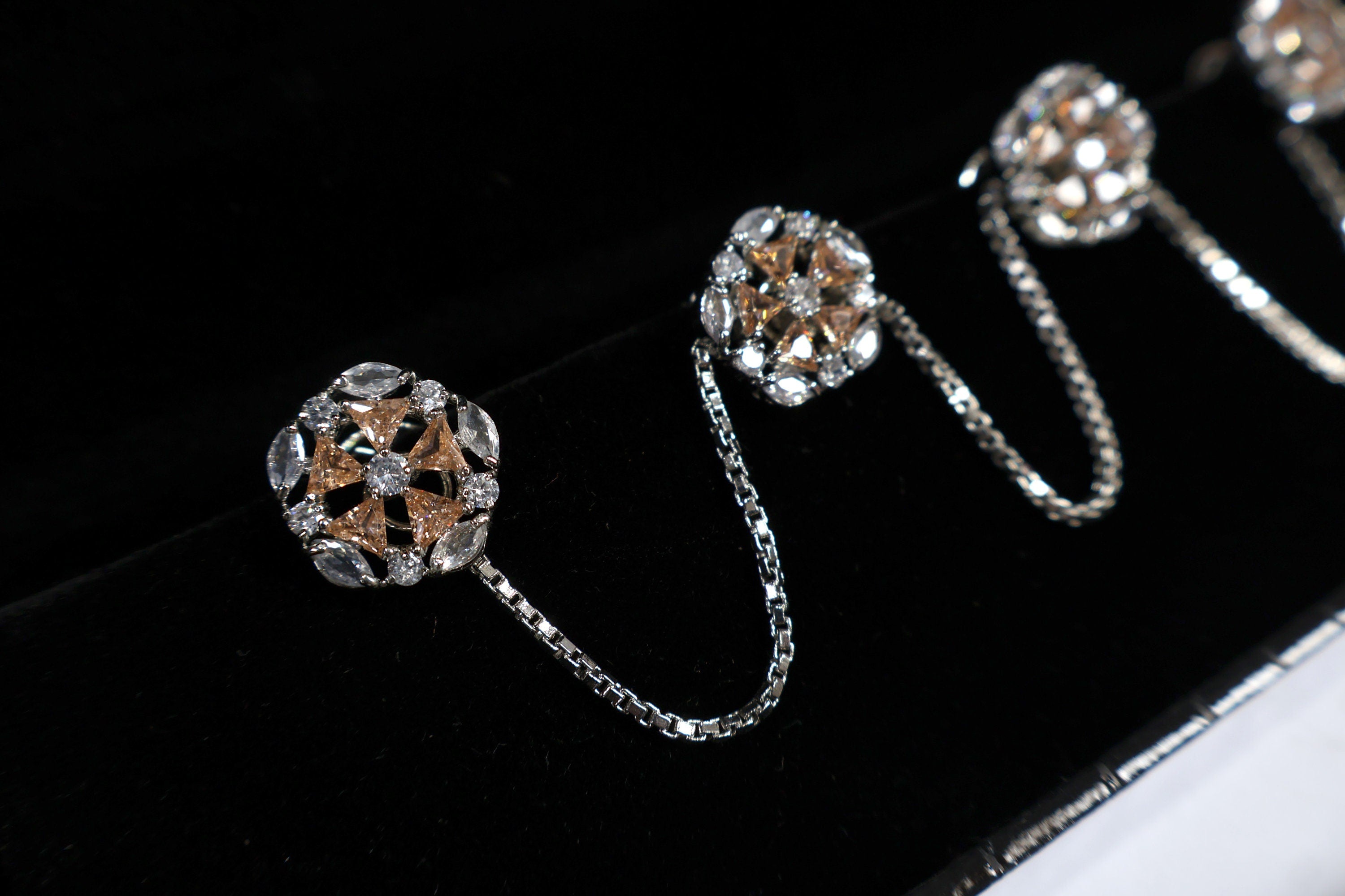 Silver Chain Kurta Buttons: Champagne Gold Crystal Studs, Indian Wedding Set