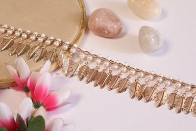 Suspended Gold Leaf Intricate Pearl Trim Vine 3.5 cm Wide