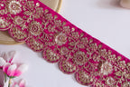 Magenta Pink Velvet Lace Border: Gold Zari Sari Trim, 8cm Wide