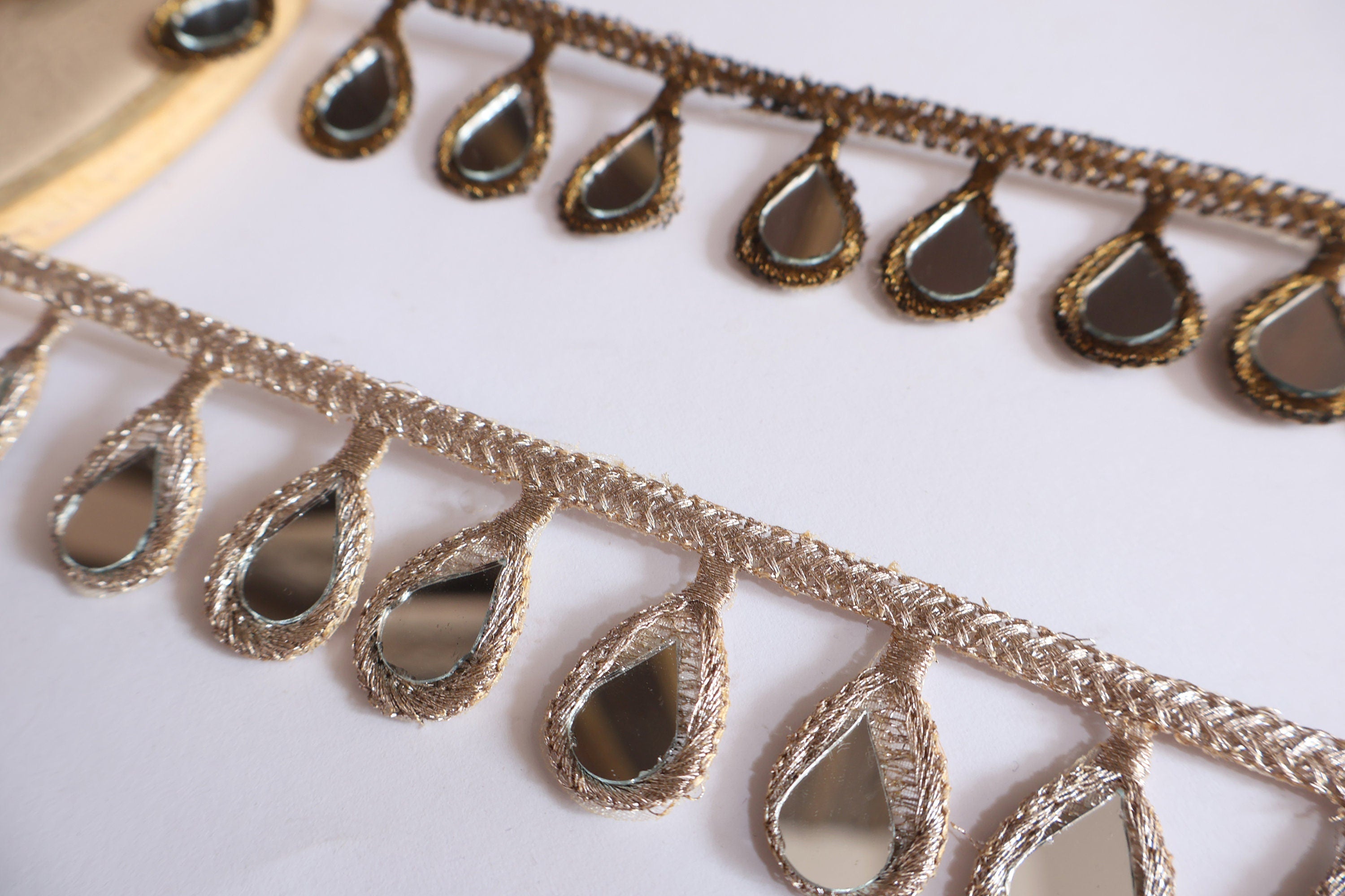 Rose Gold Mirror Sari Border Trim: Indian Lehenga Lace, 3 Yards