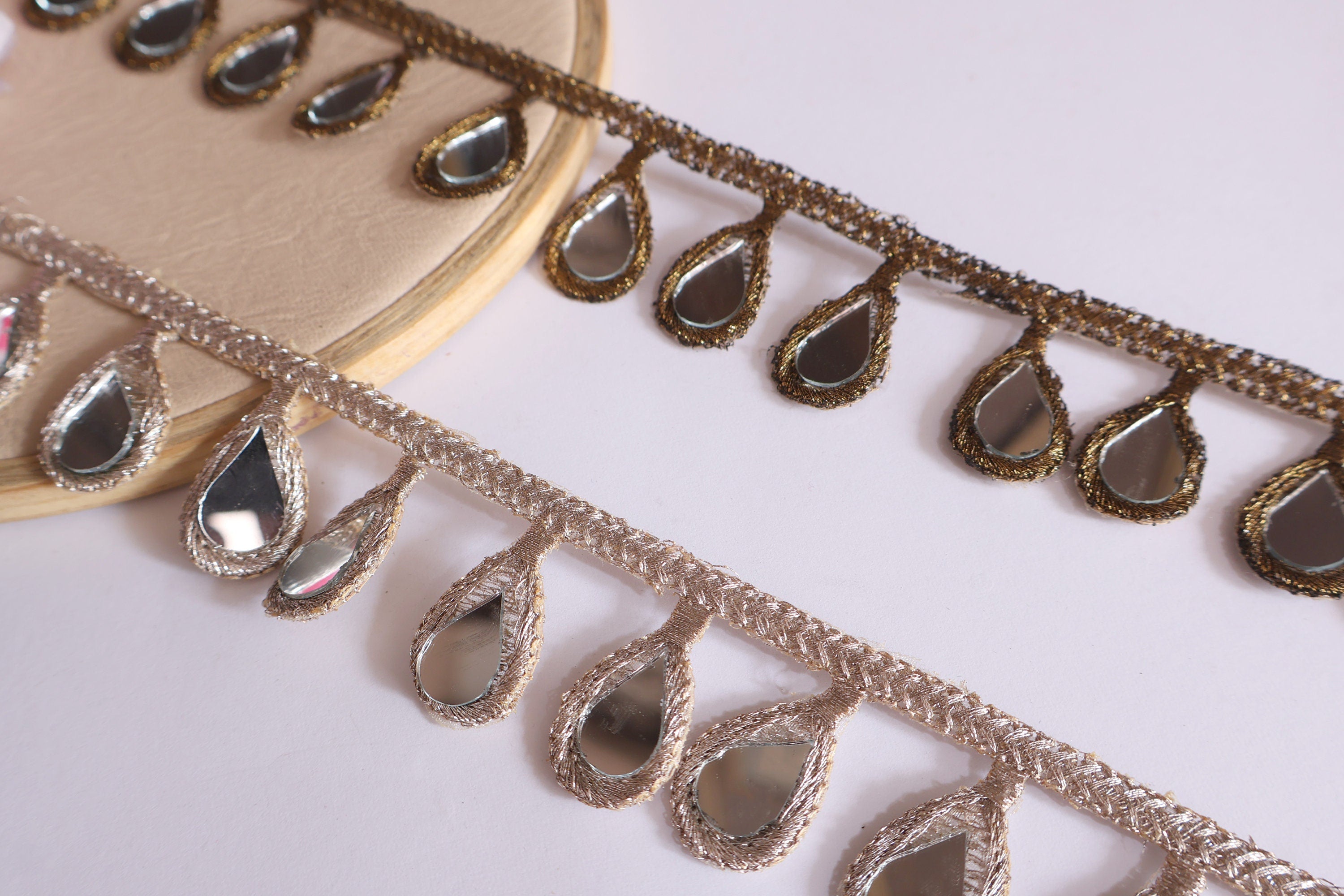 Rose Gold Mirror Sari Border Trim: Indian Lehenga Lace, 3 Yards