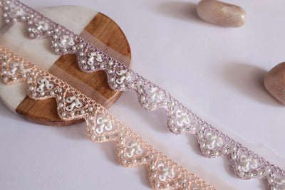 9 Yards Light Purple & Orange Beaded Embroidered Trim: Floral Lace