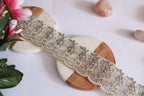 Floral Scallop Embroidered Lace Trim: Indian Sari Border, Wedding Dress Embellishment