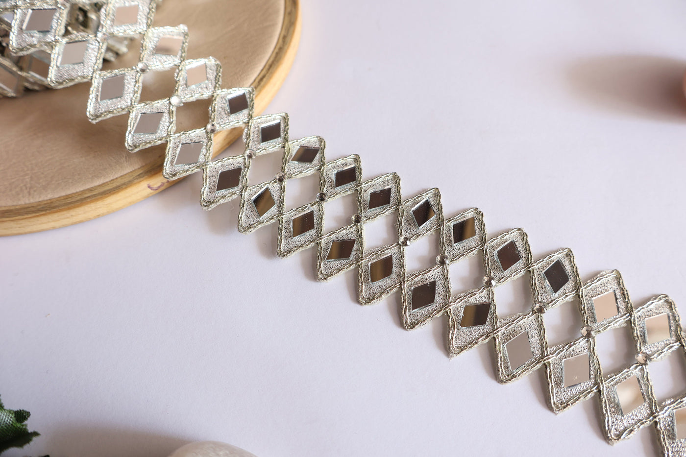 Silver Mirror Cutwork Lace Trim: Indian Sari Border, DIY Sewing (4cm Wide)