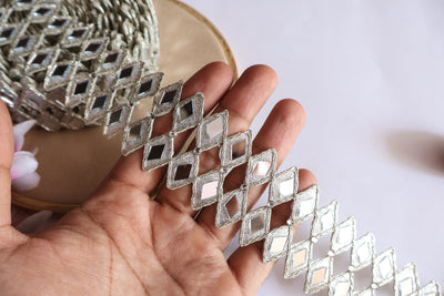 Silver Mirror Cutwork Lace Trim: Indian Sari Border, DIY Sewing (4cm Wide)