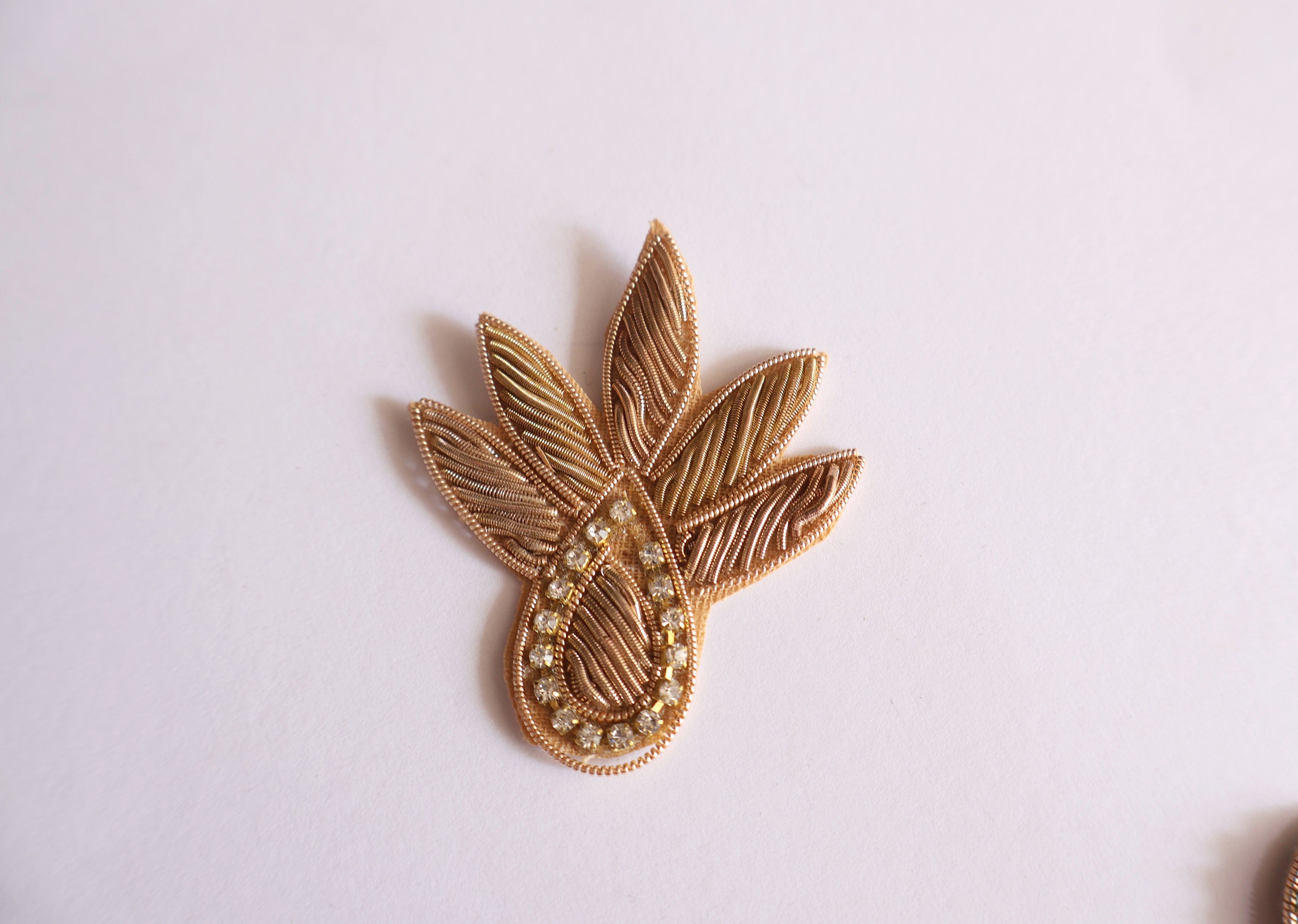 Gold Floral Leaf Applique Patches: Indian Zardozi Sew-On Embellishments (Set of 10)