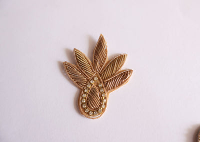 10 Pc - Gold Floral Leaf Applique Patches, Indian Decorative Handmade Patches