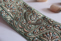 Mint Green Floral Embroidered Trim: Indian Sari Border, 3 Yards