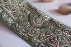 Mint Green Floral Embroidered Trim: Indian Sari Border, 3 Yards