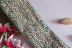 Mint Green Floral Embroidered Trim: Indian Sari Border, 3 Yards