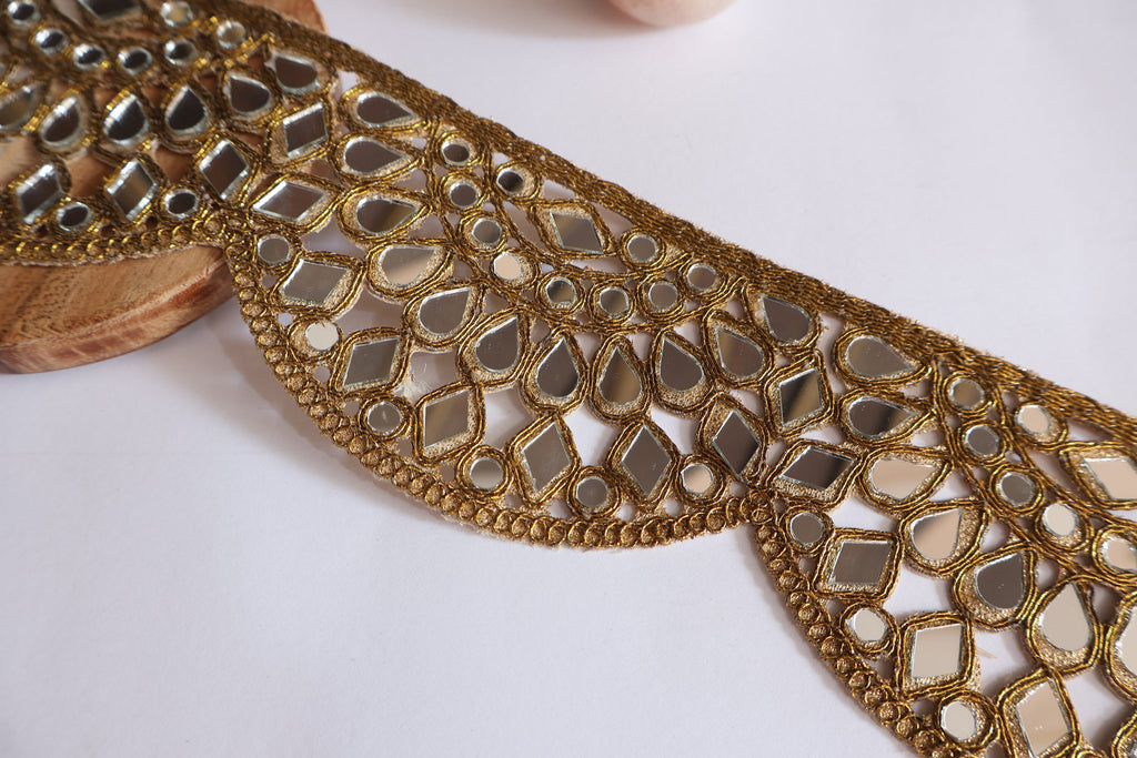 Golden Mirror Scalloped Trim, Bollywood Sari Border, Sewing Embellishment