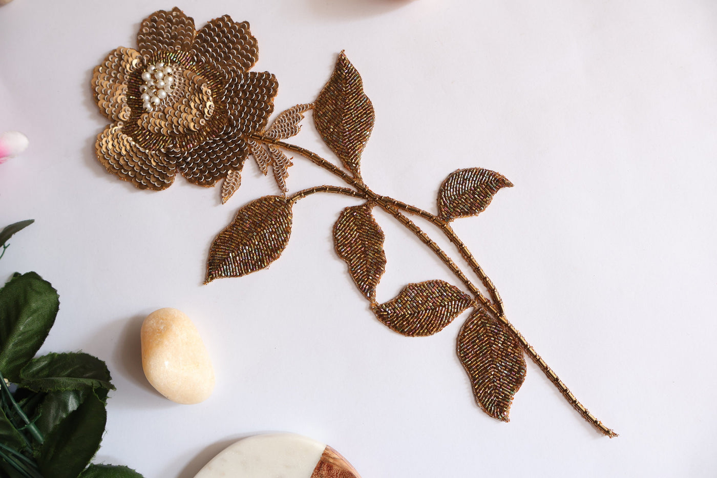 Dark Gold Sew on Embroidered Rose Patch - 1 Pc