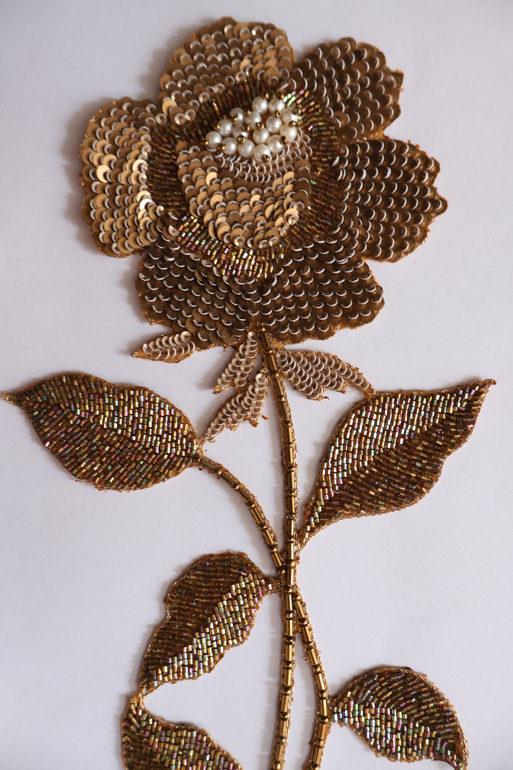 Gold Embroidered Rose Patch: Beaded Zardozi Applique