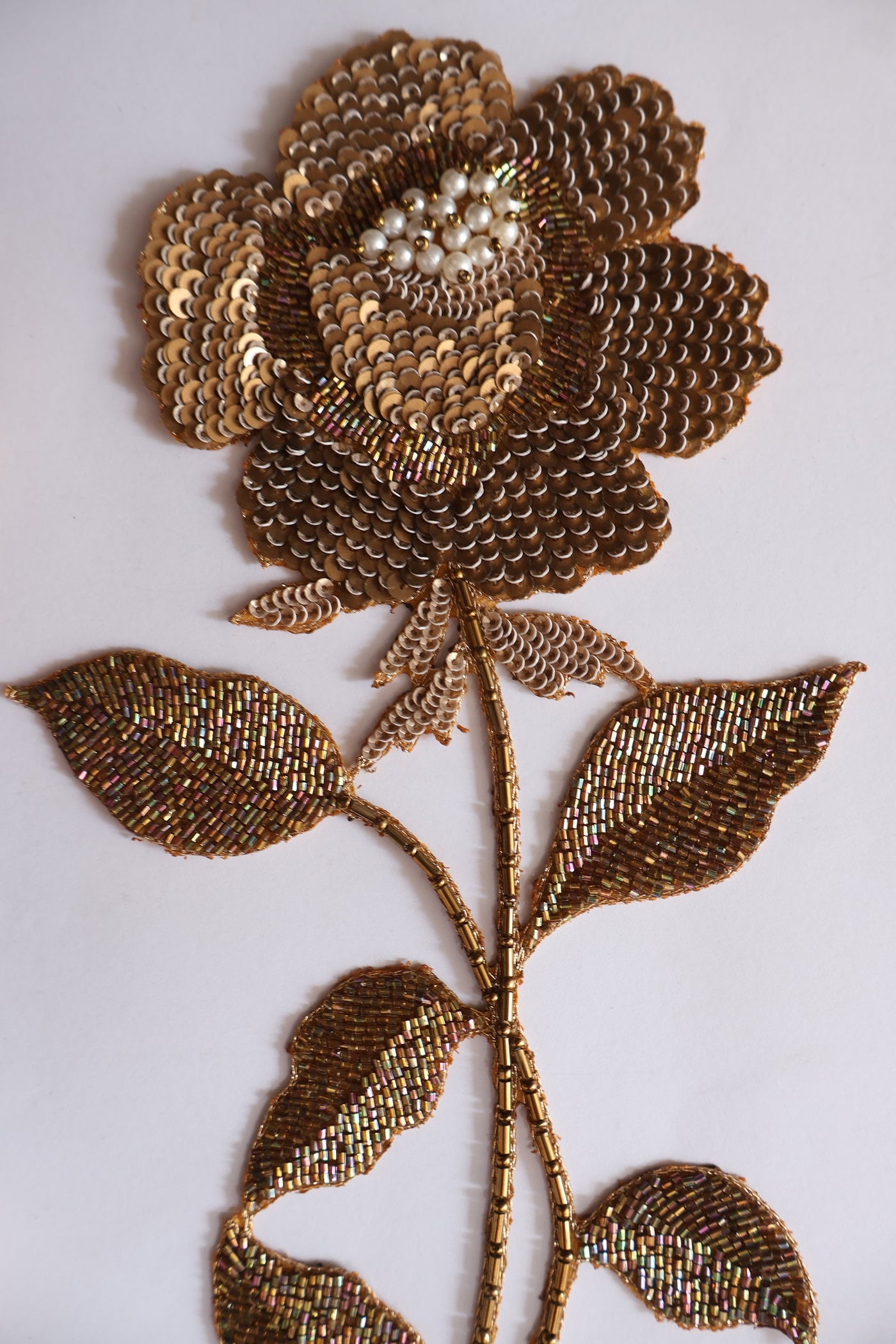 Dark Gold Sew on Embroidered Rose Patch - 1 Pc