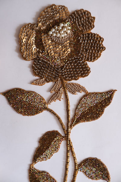 Dark Gold Sew on Embroidered Rose Patch - 1 Pc