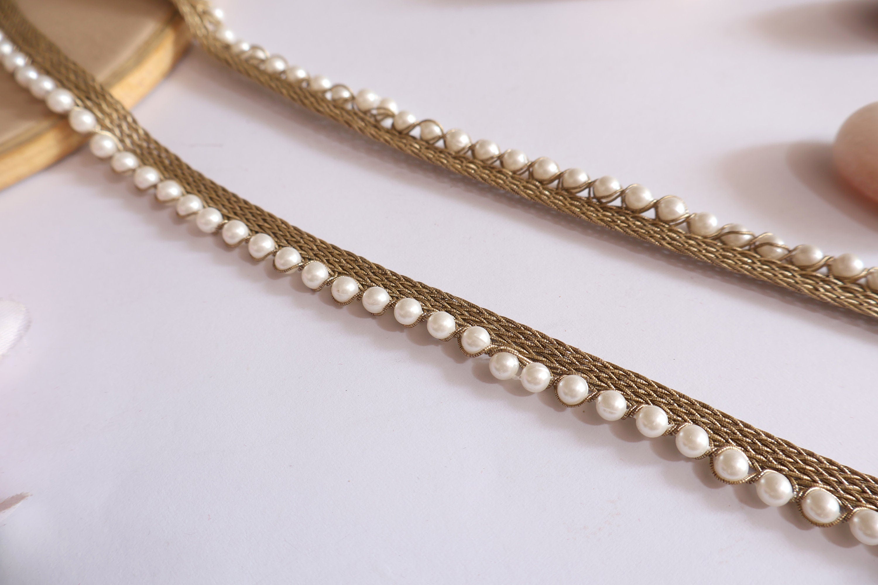 Pearl Piping Trim: Indian Embroidered Border Lace (9 Yards)