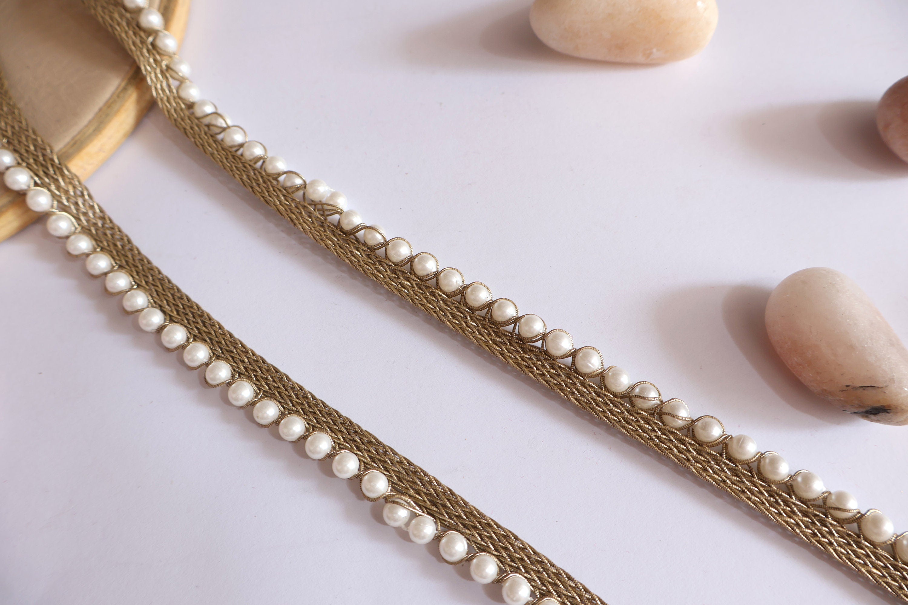 Pearl Piping Trim: Indian Embroidered Border Lace (9 Yards)