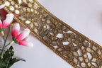 Mirrorwork Trim: Golden Cutwork Indian Lace, 6cm Wide