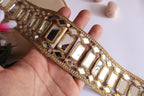 Gold Mirror Lace Trim: Rectangular Embellishment, 5.5cm Wide