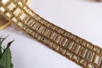 Gold Mirror Lace Trim: Rectangular Embellishment, 4.5cm Wide
